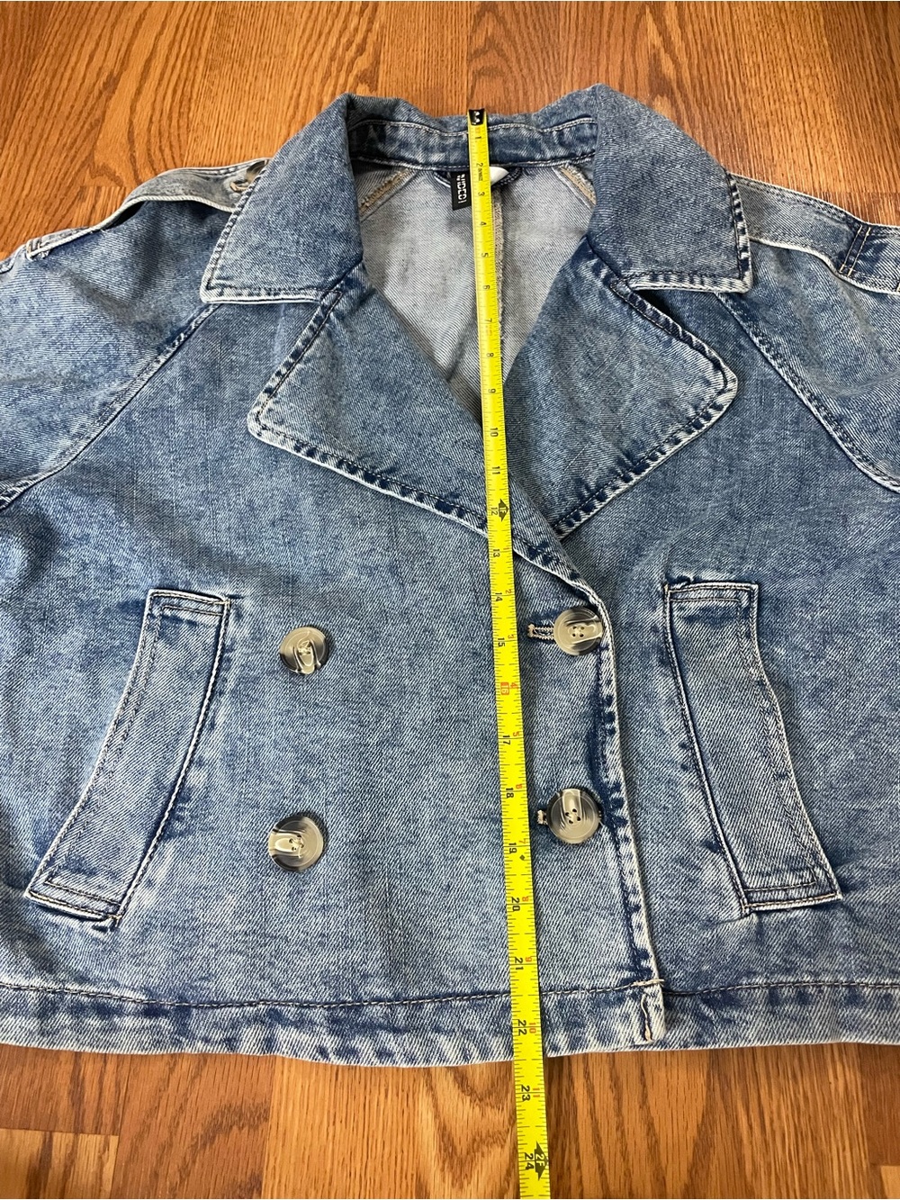 H&M Denim Cropped Trench Jacket Size S (Fits M) Double Breasted - Picture 10 of 10